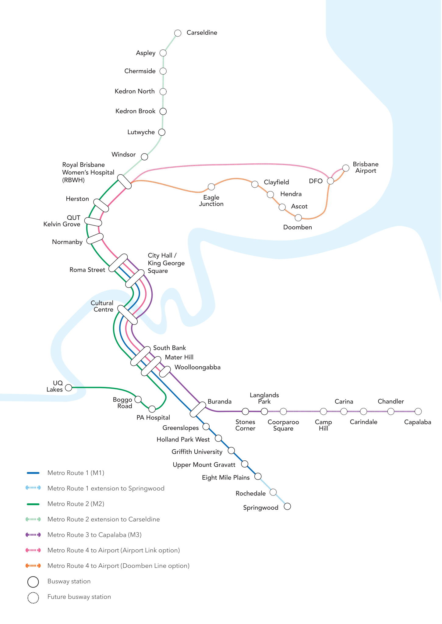 This is a map detailing metro routes 1-4, stations and future stations.