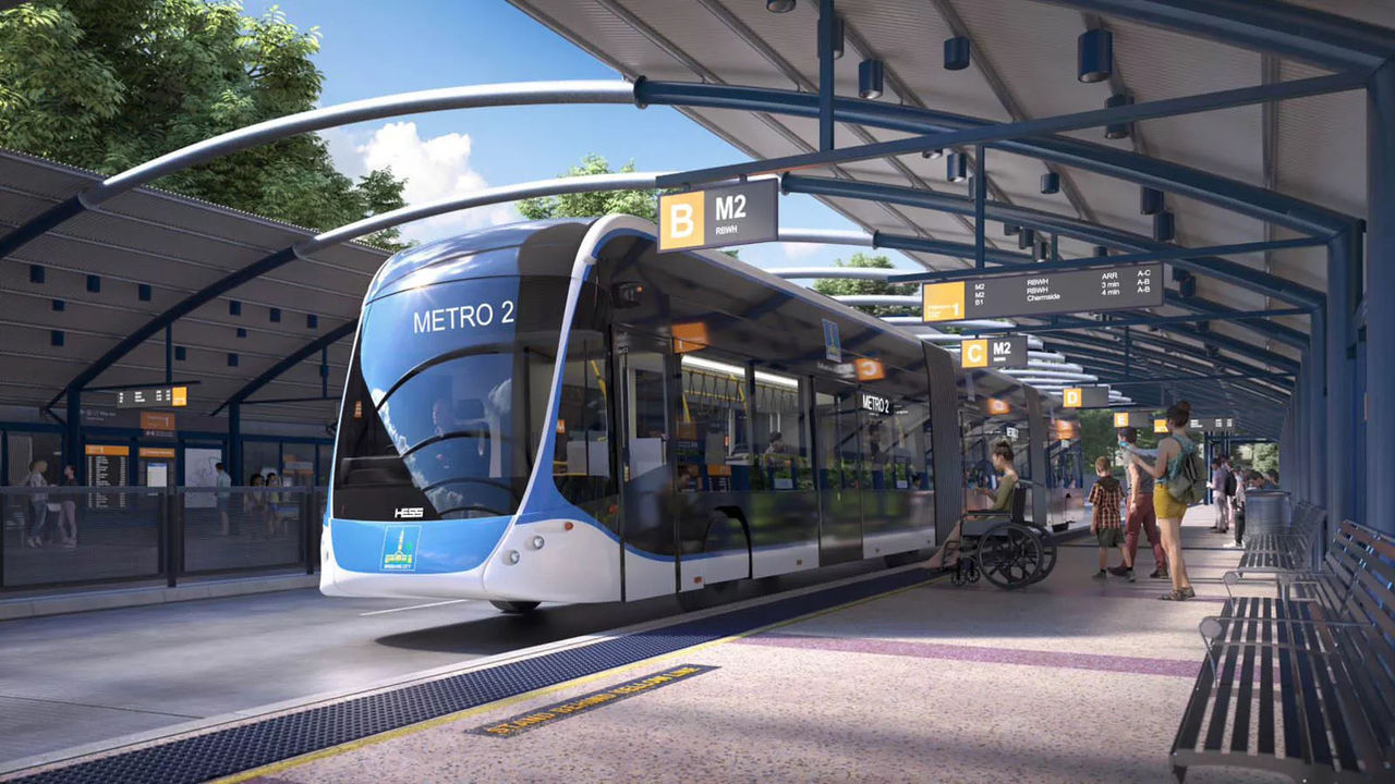 Metro 2 vehicle arriving at a station.